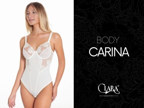 Modella indossa body da sposa Carina della collezione Clara Intimo.