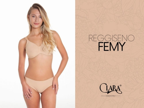 Modella indossa reggiseno Femy color skin della collezione Clara Intimo.