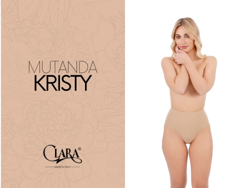 Modella indossa mutanda color skin Kristy della collezione Clara Intimo.